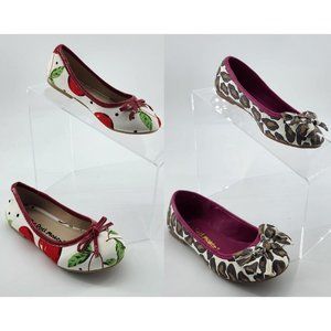 2x The Doll Maker Girls Ballet Flat Shoes- Animal Print Sparkles, Cherries Sz 11
